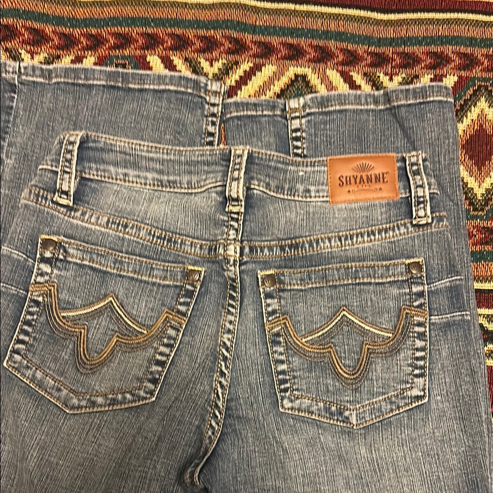 Shyanne Light Blue Denim Jeans with Gold Stitching